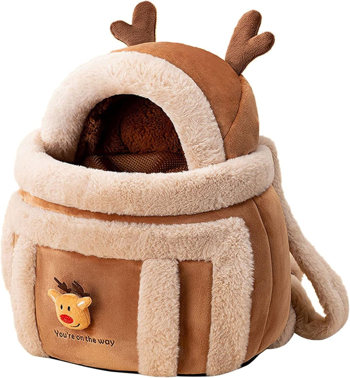 Cozy Pet Plush Backpack Carrier with Hand Warmers for Travel